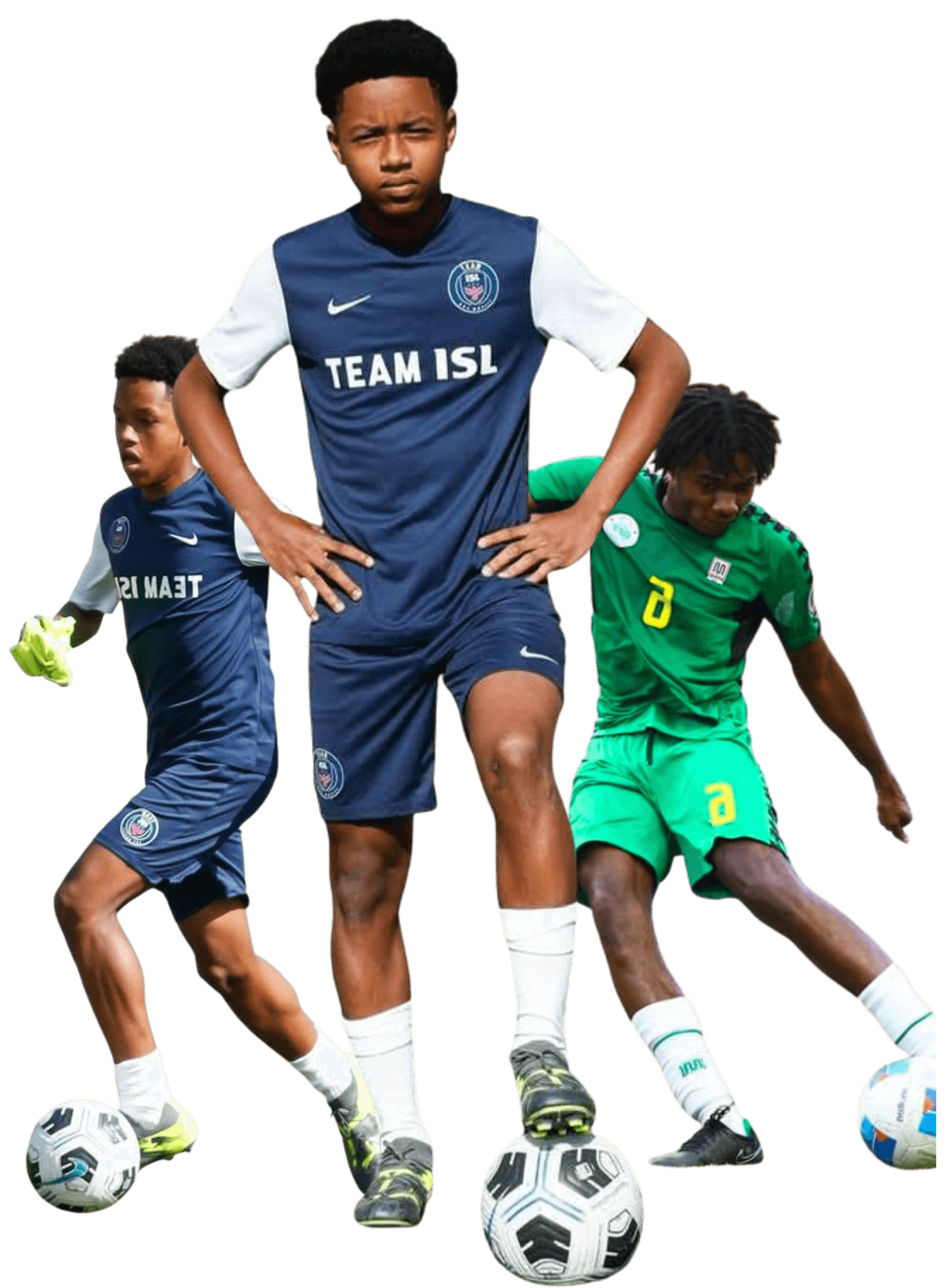 Youth players kicking a football